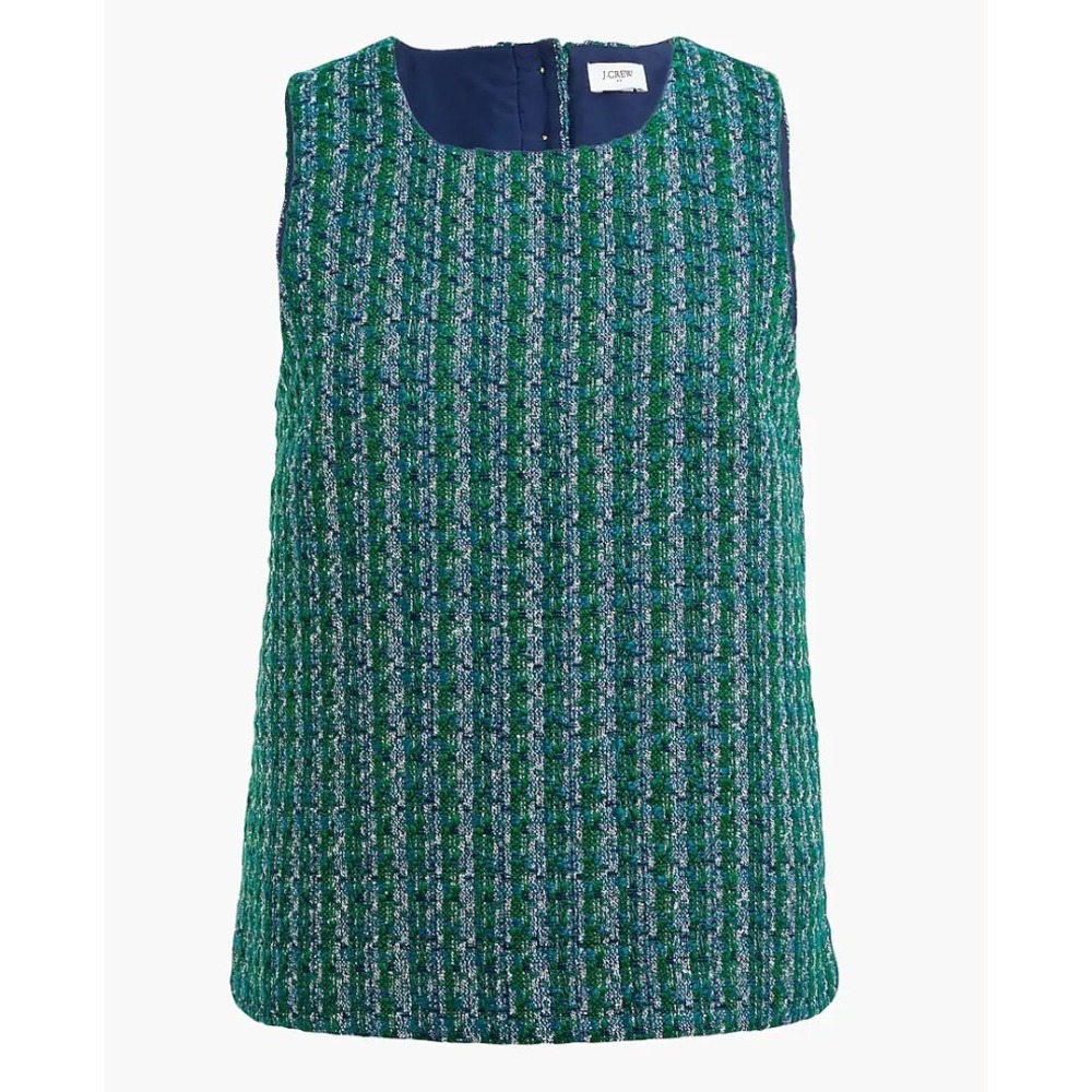 J.Crew Tweed Button-Back Shell Women S Green Blue Sleeveless Top Preppy Office